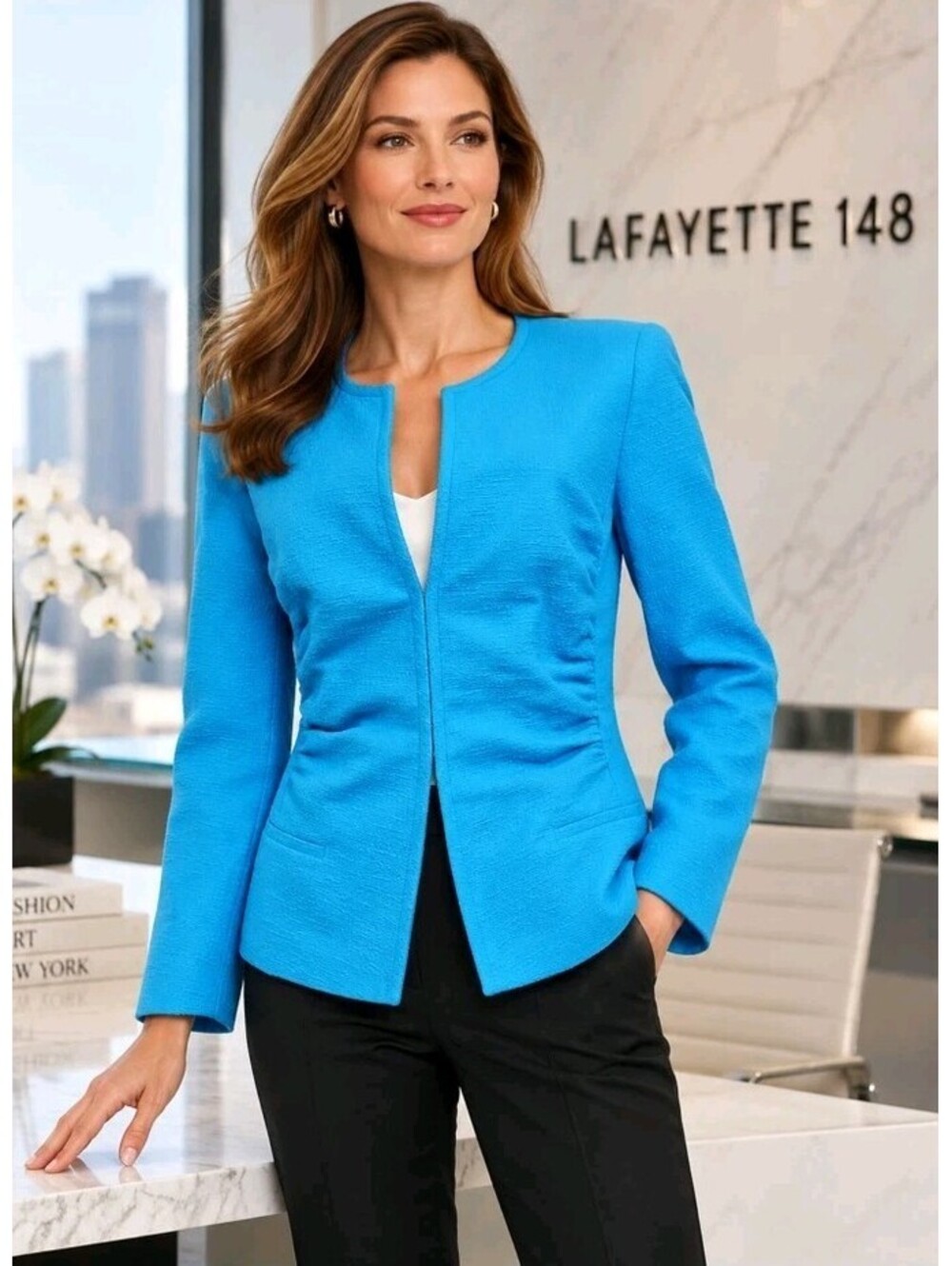 Lafayette 148 New York Textured Collarless Blazer vibrant Blue NWT$509 #CC